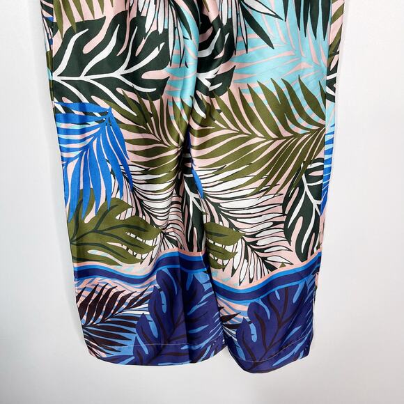 ASOS Design 4 Blue Tropical Border Print Satin Pajama Set Long Sleeve Top Pants - Picture 14 of 16